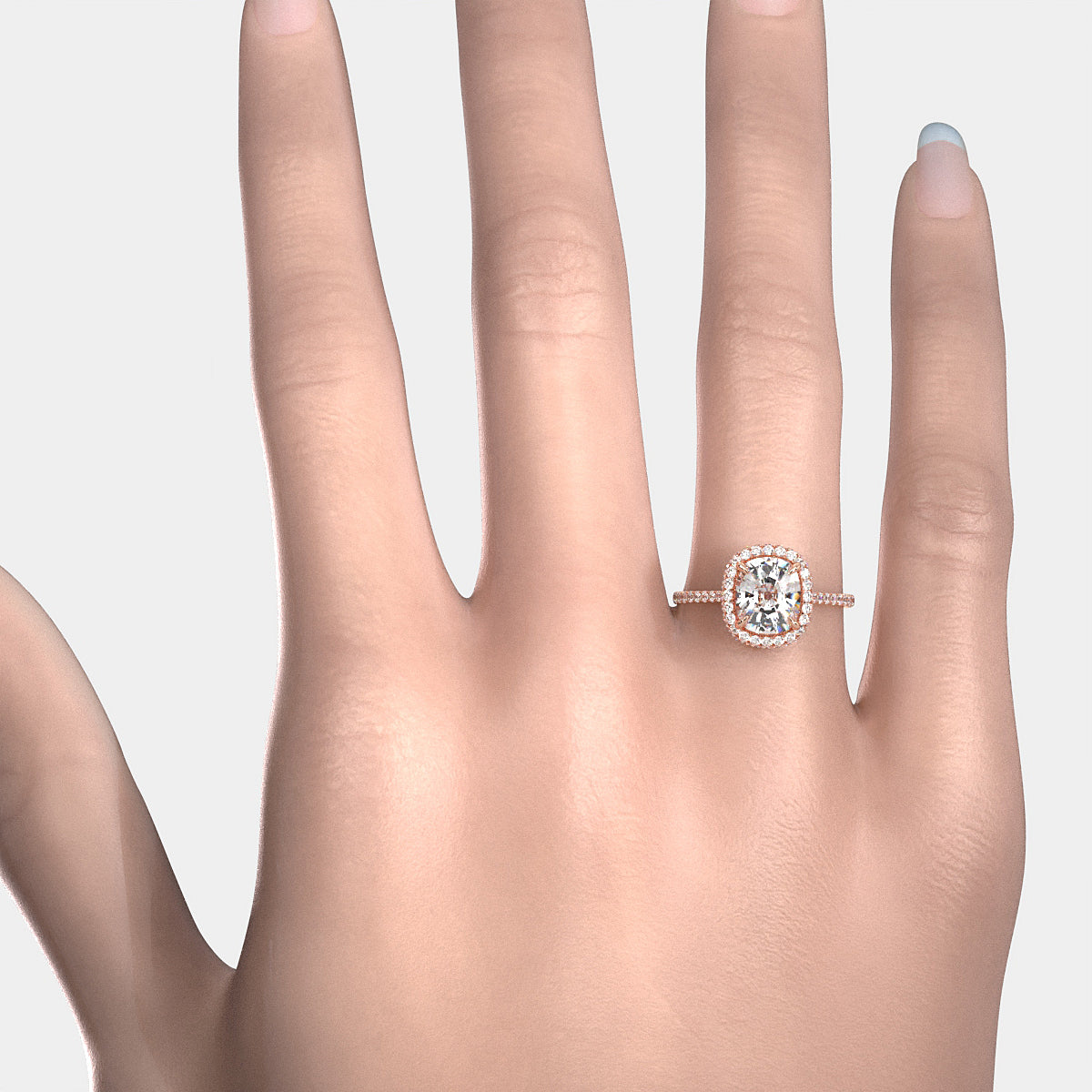 Double Halo Cushion Lab Grown Diamond U Cut Pave Set Engagement Ring